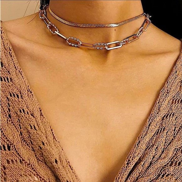 Multilayer Gold Plated Cuban Chain Link Herringbone Flat Snake Choker Ne… - Picture 3 of 4